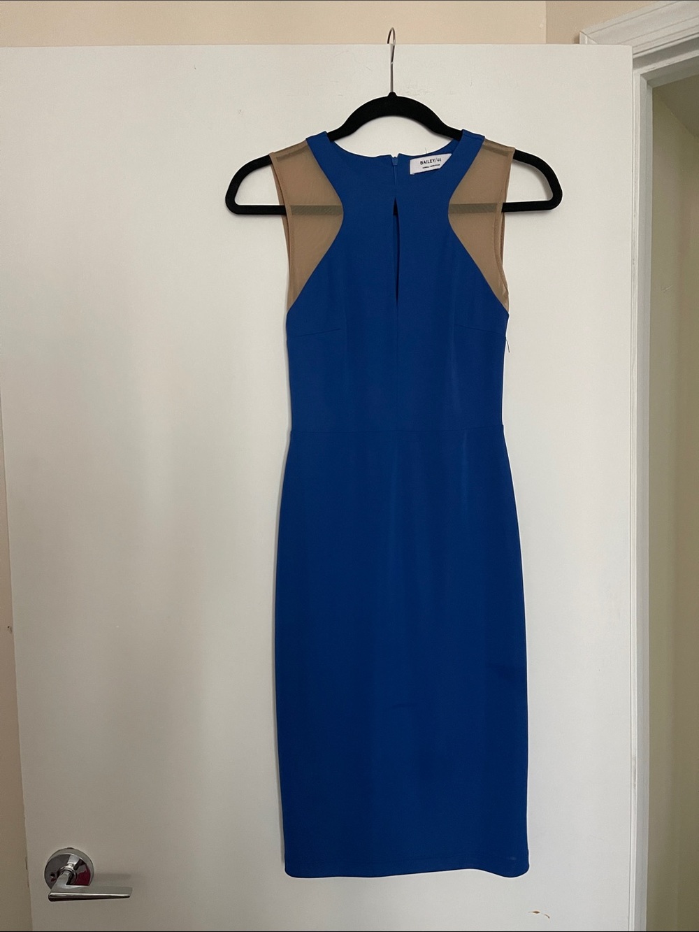 Royal Blue Midi Dress with Nude Insets